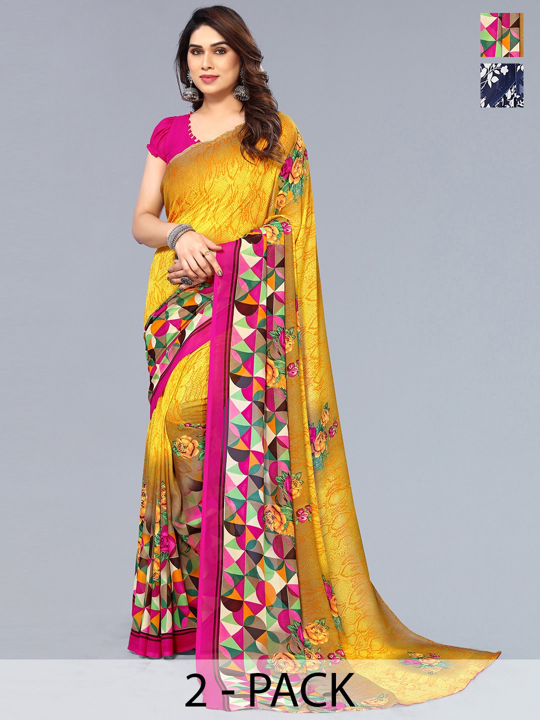 

ANAND SAREES Floral Saree Pack of 2, Blue