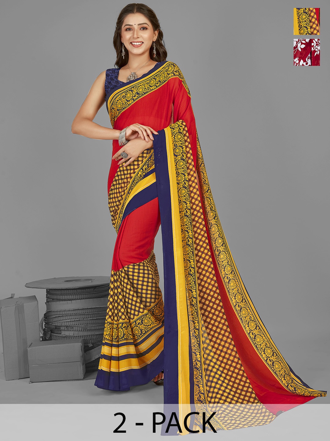 

ANAND SAREES Floral Poly Georgette Saree, Red