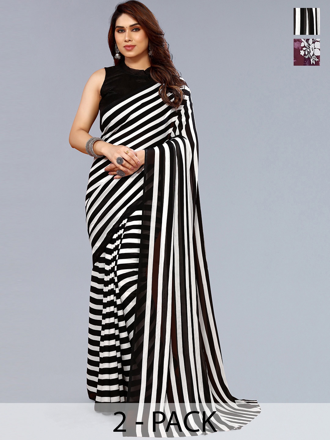 ANAND SAREES Selection of 2 Floral Printed Saree, Burgundy
