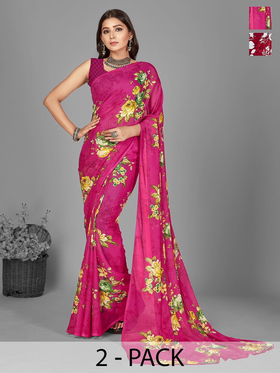 

ANAND SAREES Floral Poly Georgette Saree, Pink