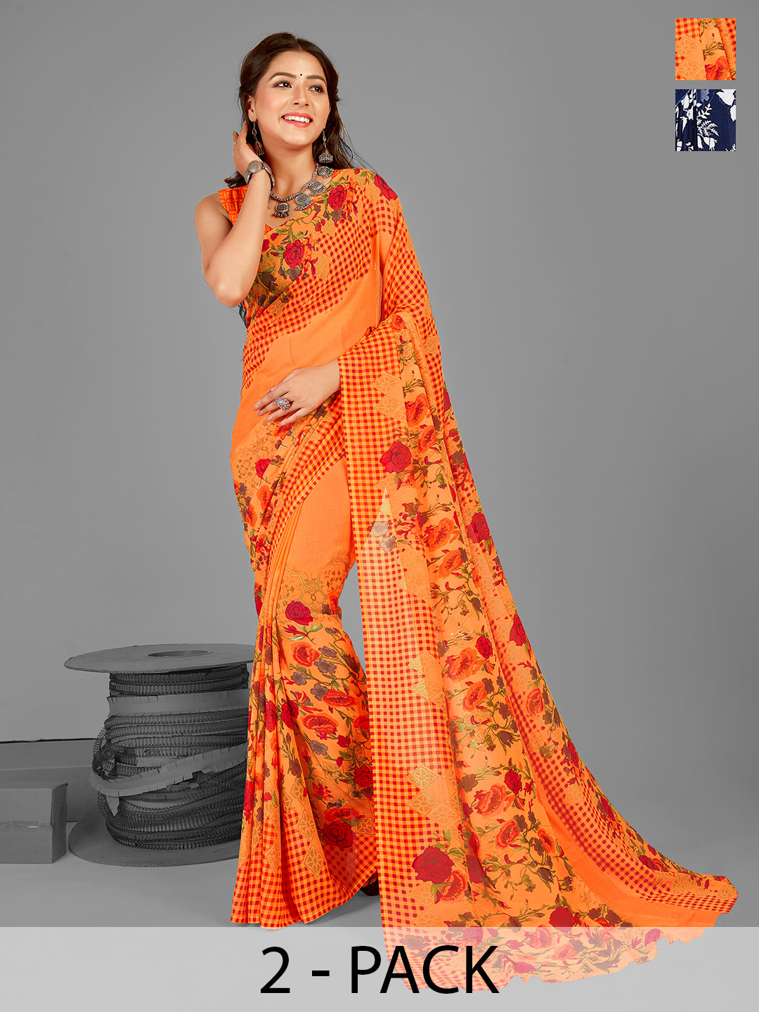 

ANAND SAREES Floral Poly Georgette Saree, Blue