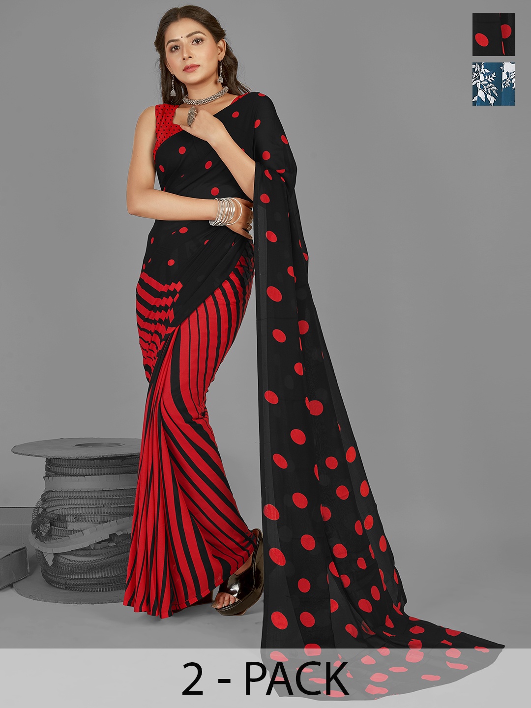 ANAND SAREES Selection of 2 Floral Printed Saree, Blue