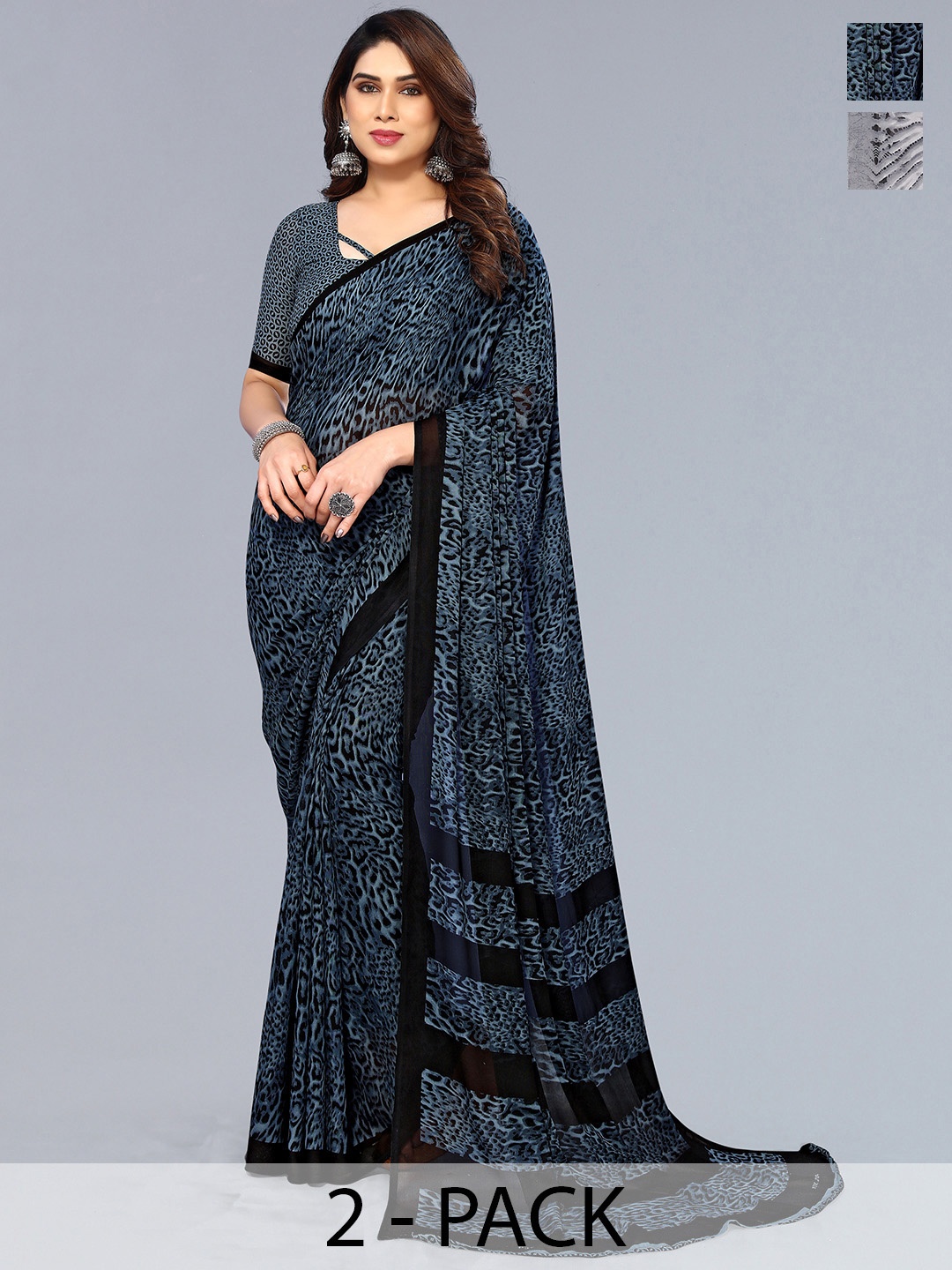 

ANAND SAREES Selection of 2 Printed Saree, Grey