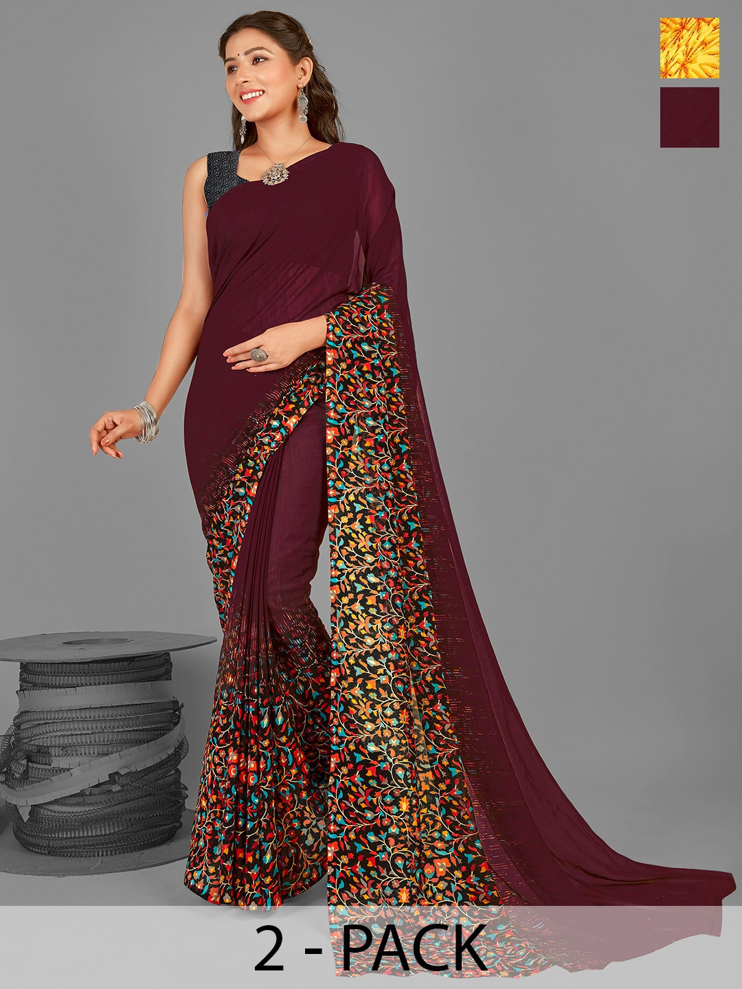 

ANAND SAREES Pack of 2 Abstract Saree, Yellow