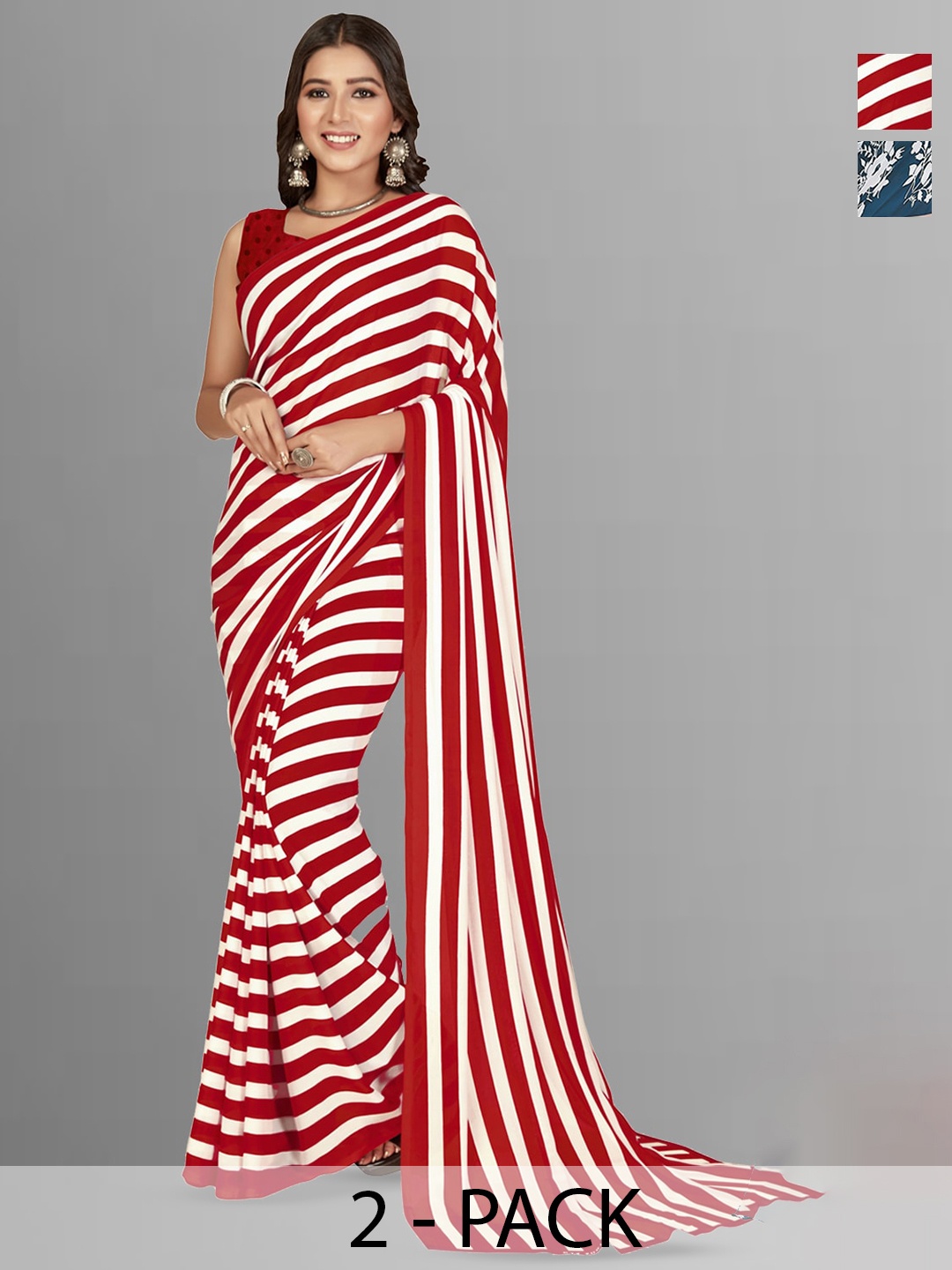 

ANAND SAREES Selection of 2 Printed Saree, Red
