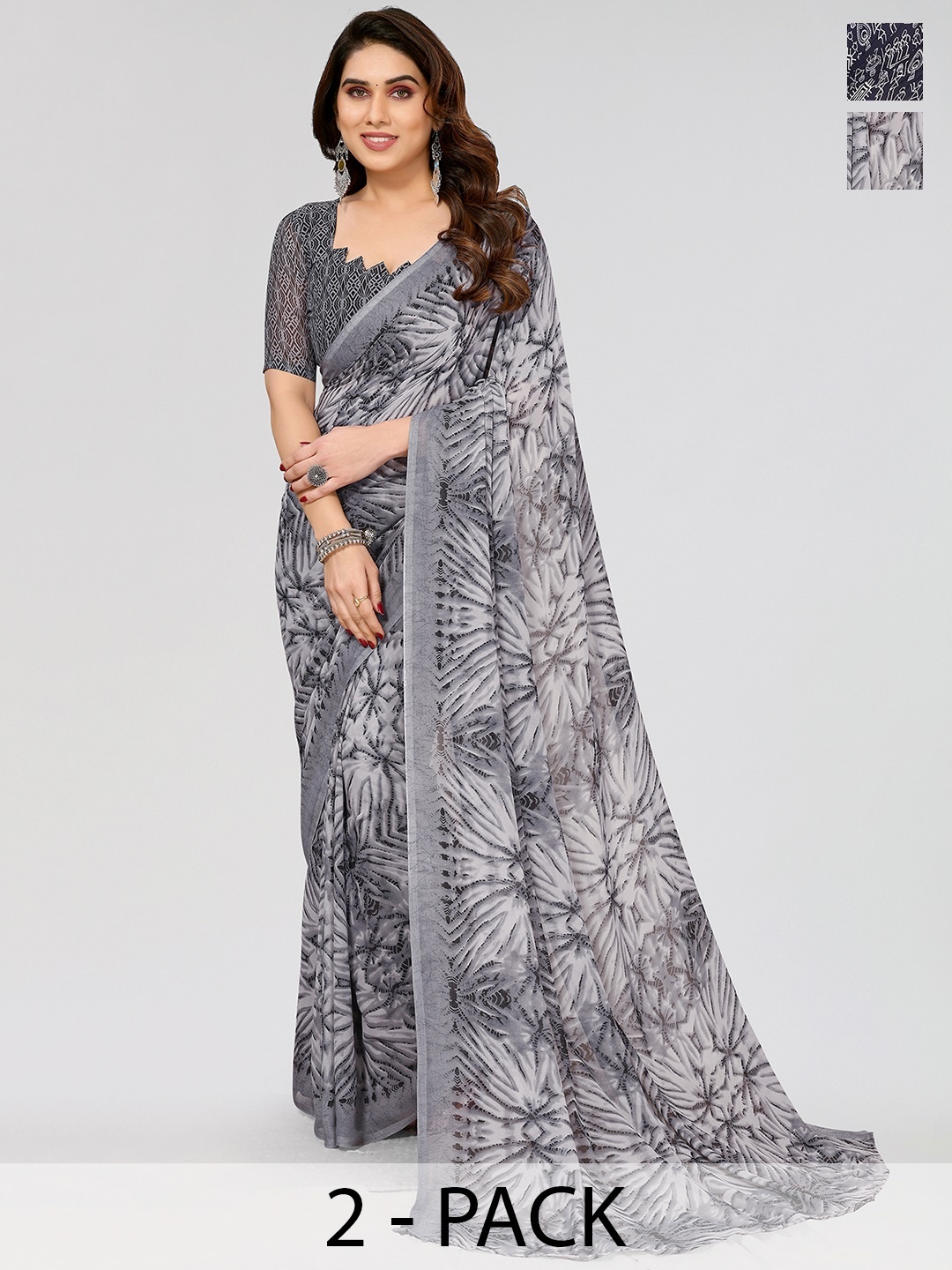 

ANAND SAREES Warli Pack of 2 Saree, White