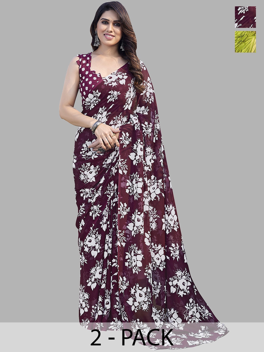 ANAND SAREES Floral Pack of 2 Saree, Purple