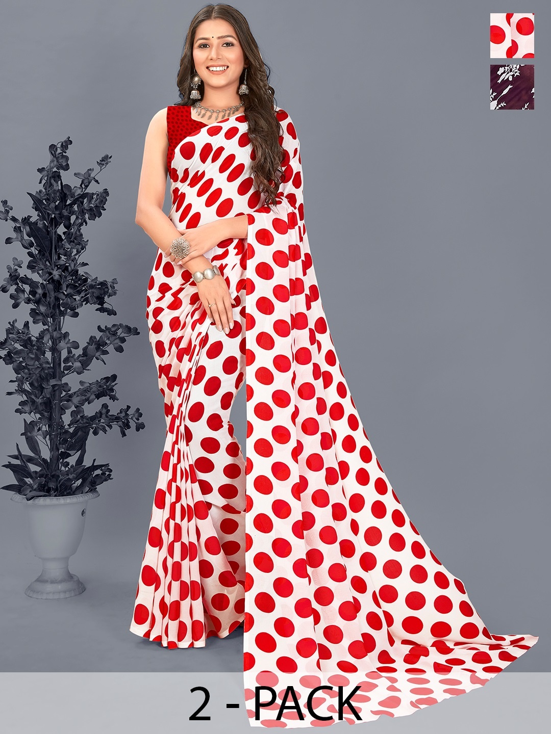 

ANAND SAREES Floral Saree Pack of 2, Red