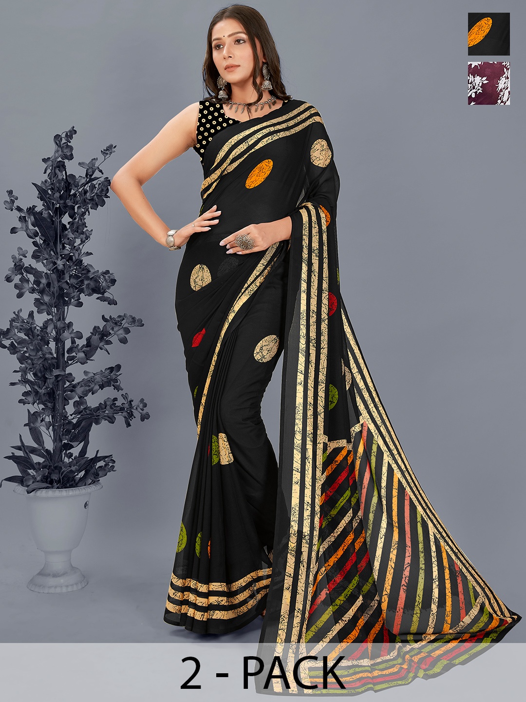 ANAND SAREES Floral Pack of 2 Saree, Purple