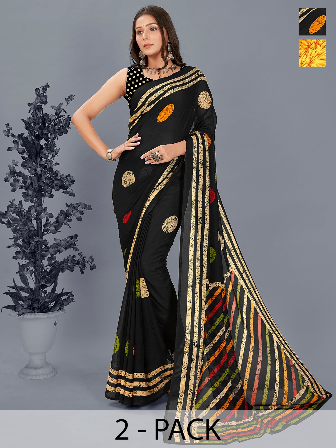

ANAND SAREES Pack of 2 Abstract Saree, Yellow