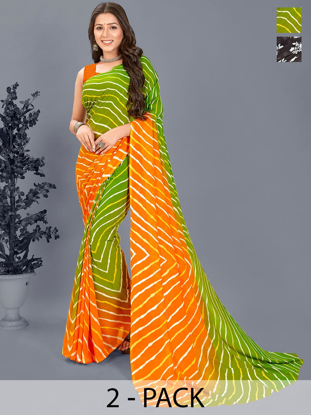 ANAND SAREES Floral Pack of 2 Saree, Brown