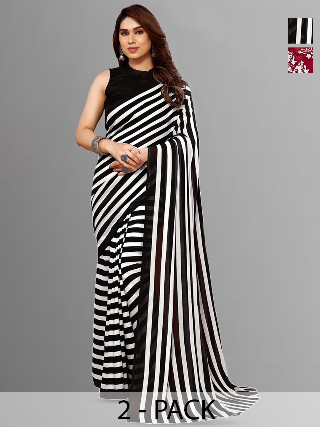 

ANAND SAREES Selection Of 2 Printed Saree, Red