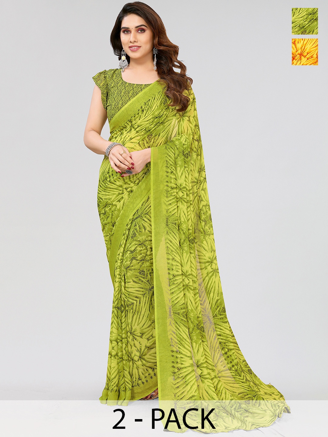 

ANAND SAREES Abstract Pack of 2 Saree, Orange