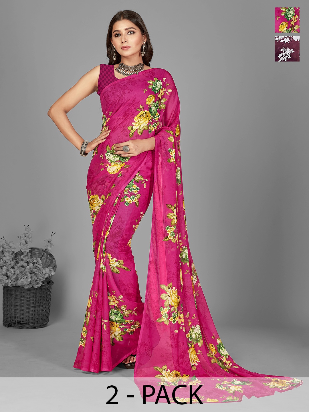 

ANAND SAREES Floral Poly Georgette Saree, Pink