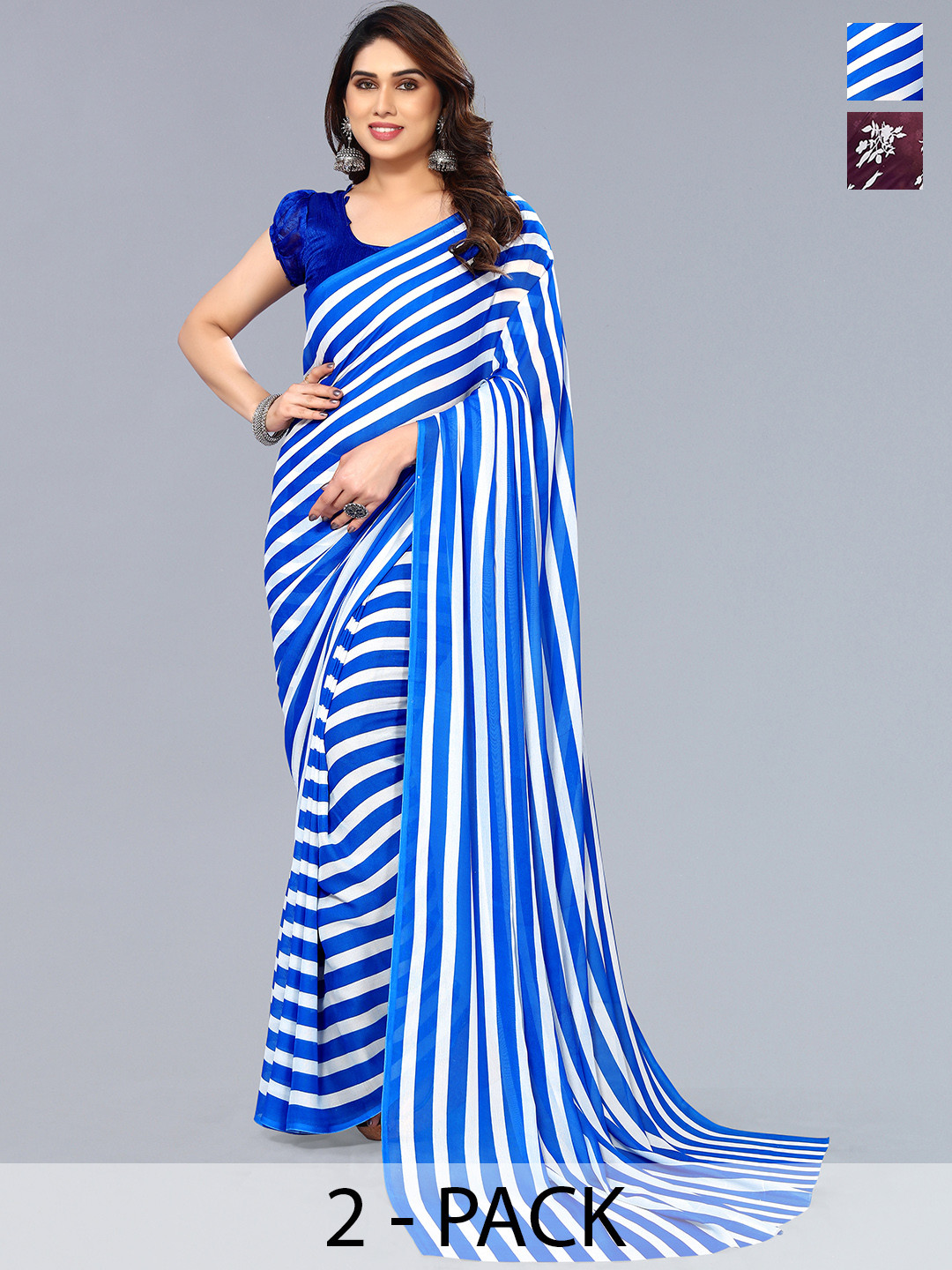 

ANAND SAREES Stripe Pack of 2 Saree, Blue