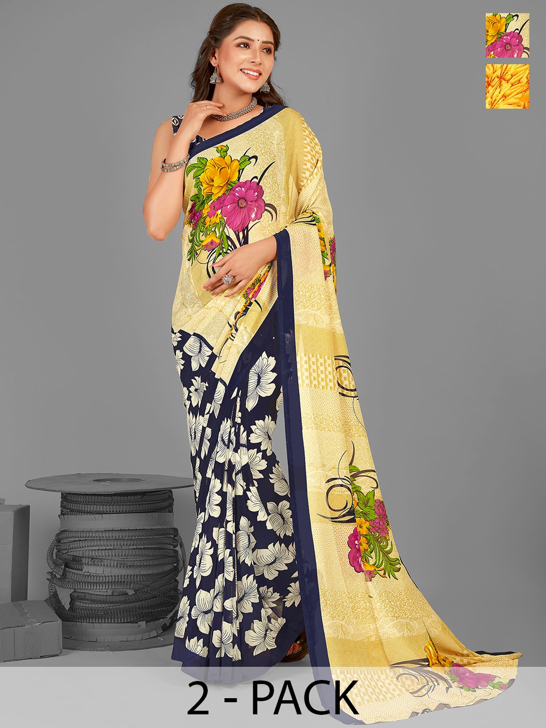 

ANAND SAREES Floral Poly Georgette Saree, Blue