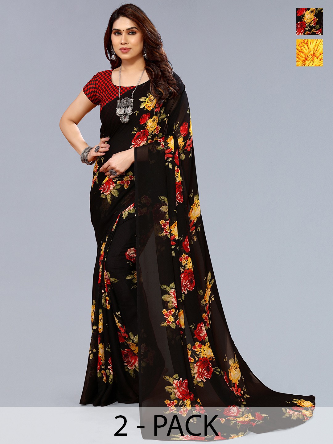 

ANAND SAREES Abstract Pack of 2 Saree, Orange