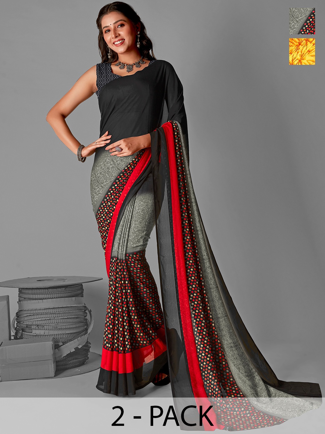 

ANAND SAREES Abstract Pack of 2 Saree, Yellow