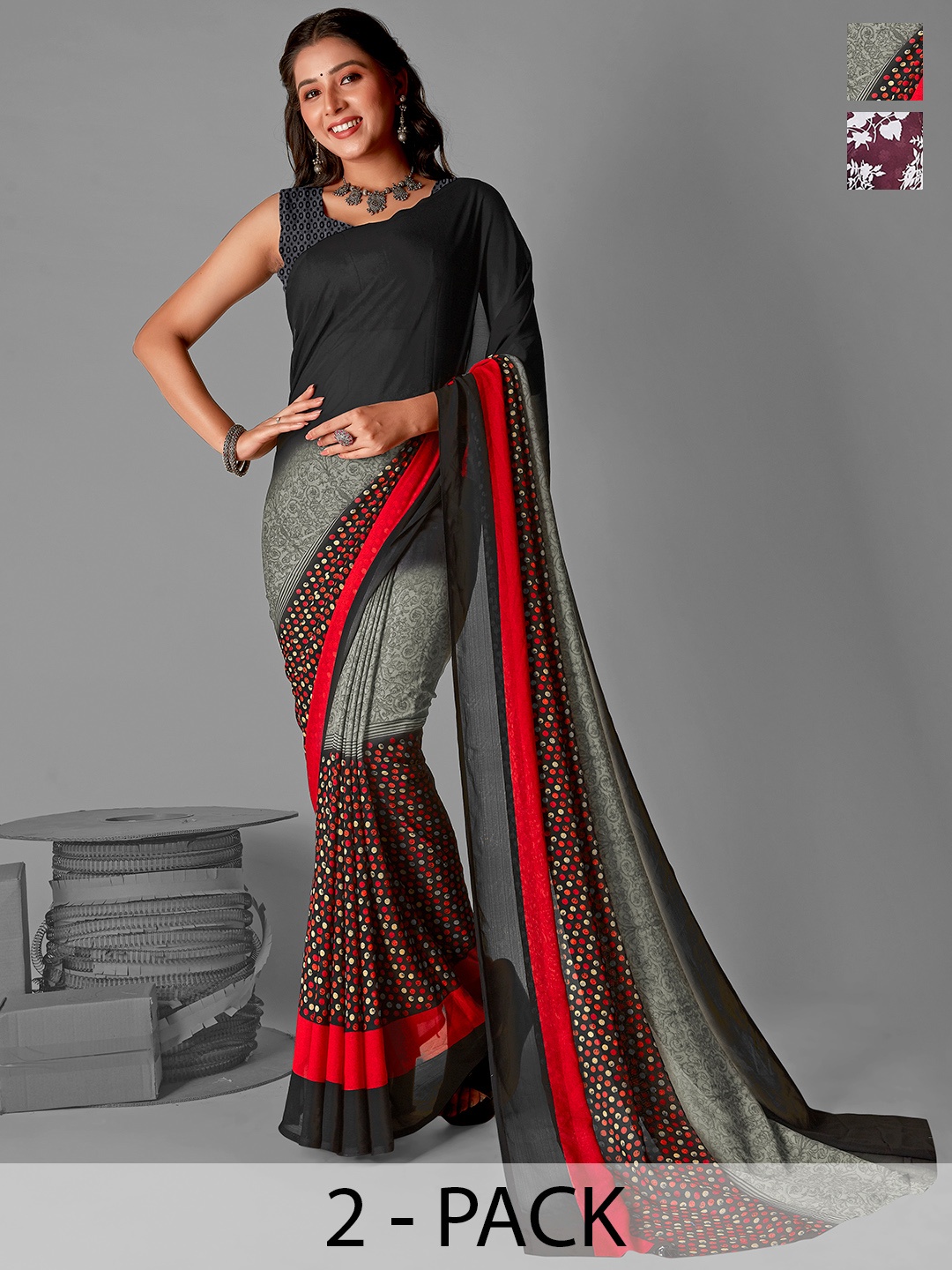 ANAND SAREES Floral Pack of 2 Saree, White