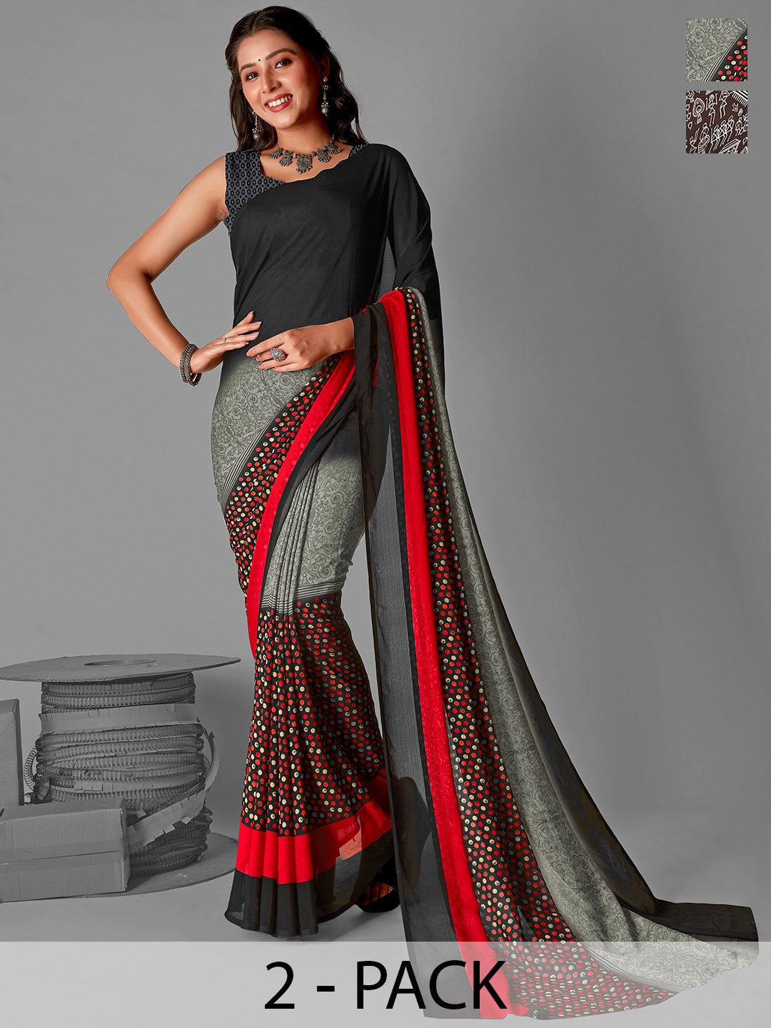 

ANAND SAREES Selection of 2 Warli Printed Saree, Black