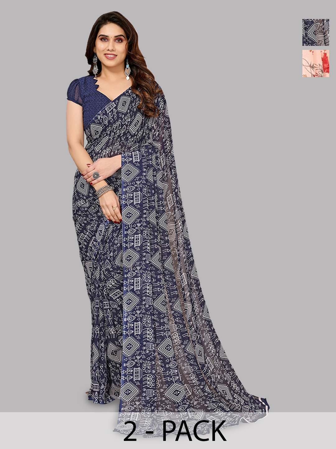 

ANAND SAREES Selection of 2 Ethnic Motifs Printed Saree, Blue