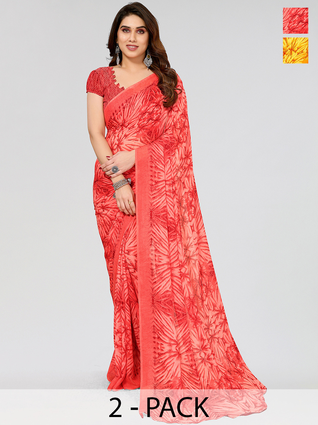 

ANAND SAREES Printed Pack of 2 Saree, Pink