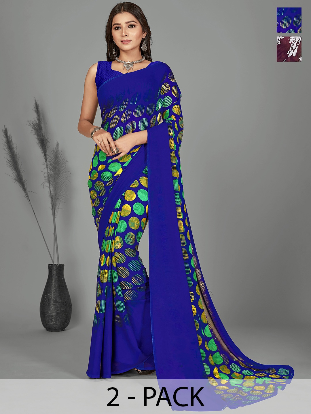 

ANAND SAREES Geometric Pack of 2 Saree, Blue
