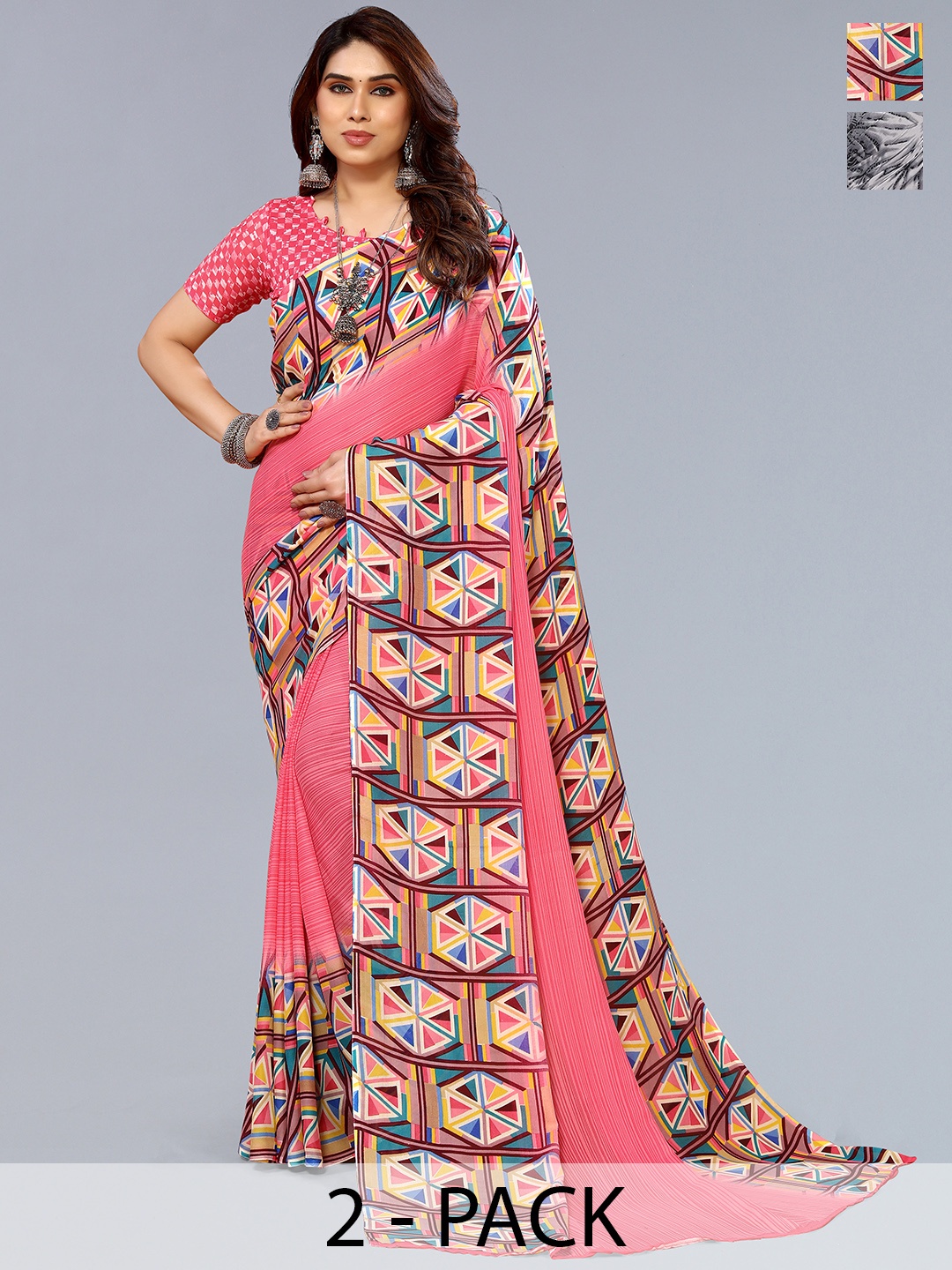 

ANAND SAREES Selection of 2 Printed Saree, Peach