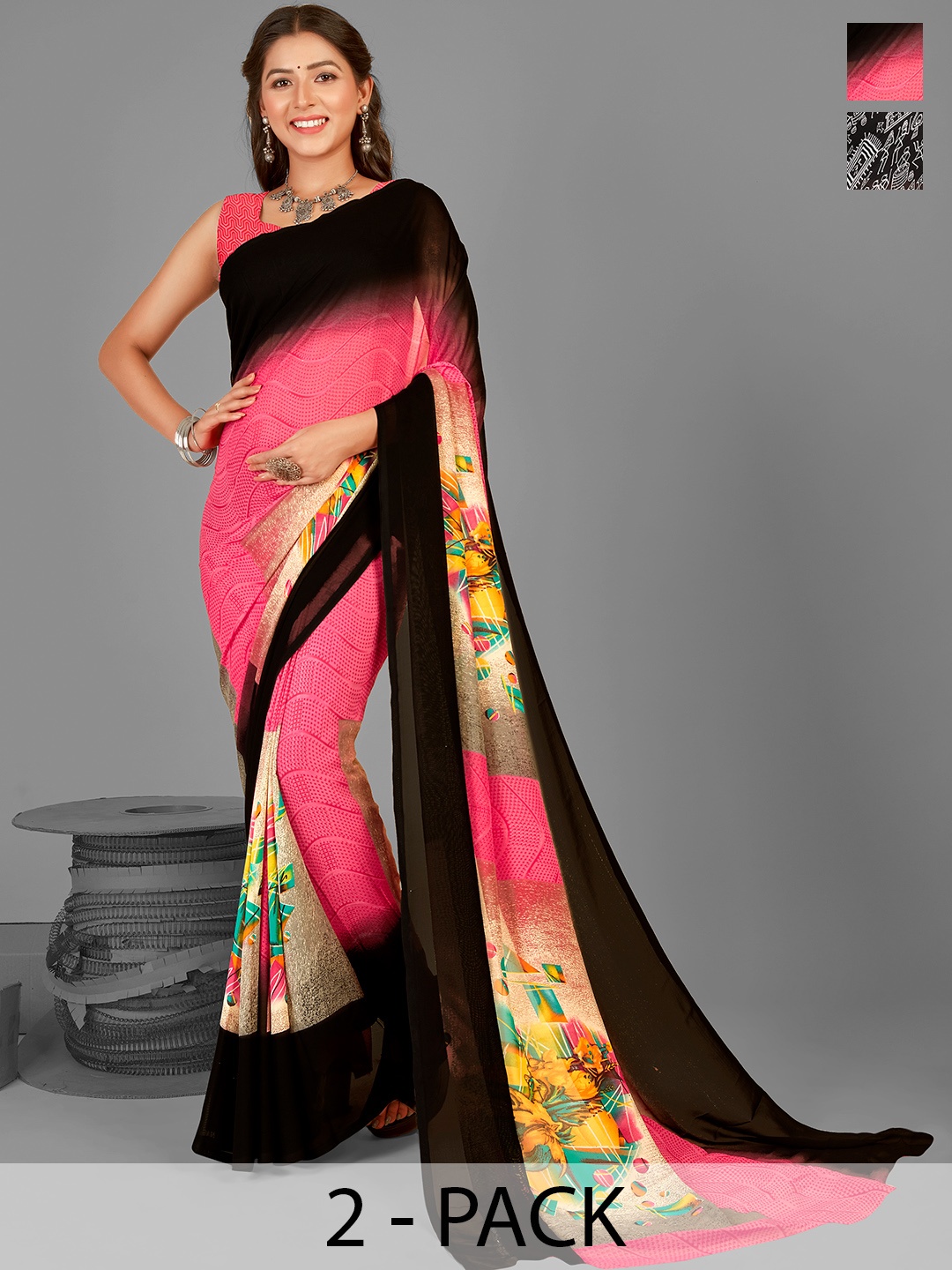

ANAND SAREES Printed Pack of 2 Saree, Black
