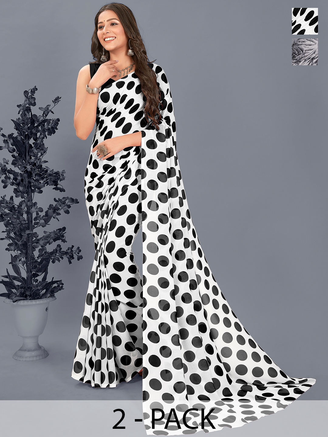 

ANAND SAREES Printed Pack of 2 Saree, Grey
