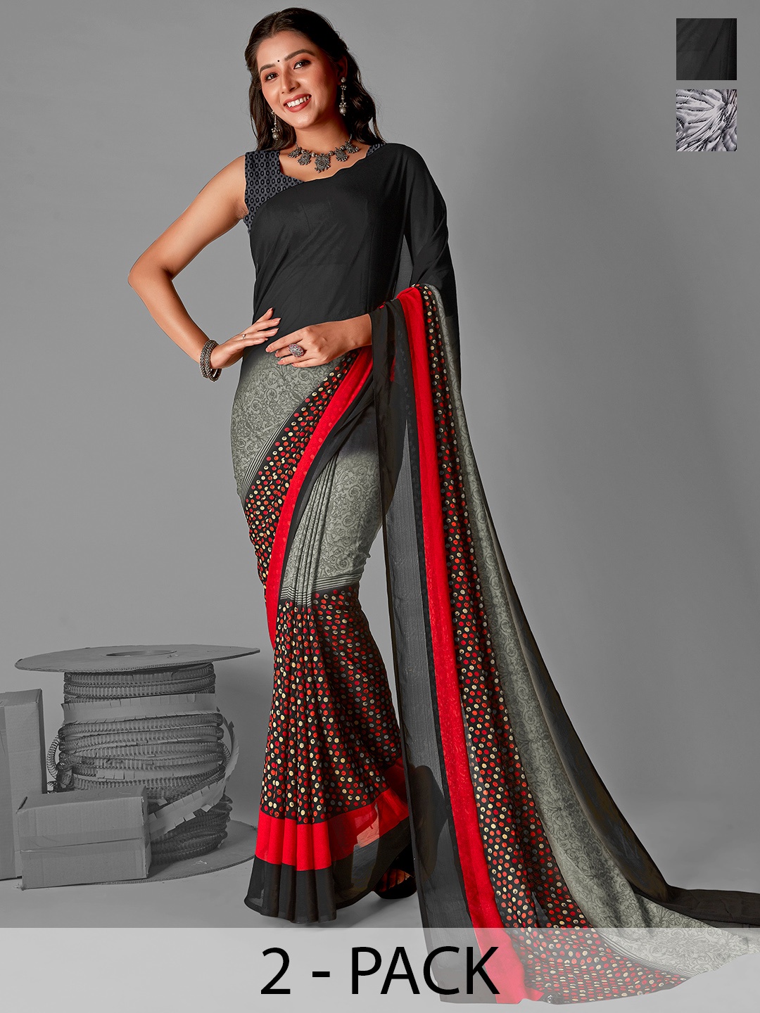 

ANAND SAREES Printed Pack of 2 Saree, Grey