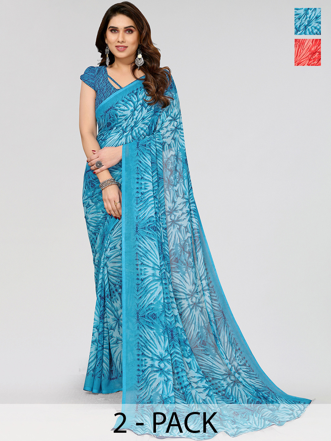 

ANAND SAREES Printed Pack of 2 Saree, Blue