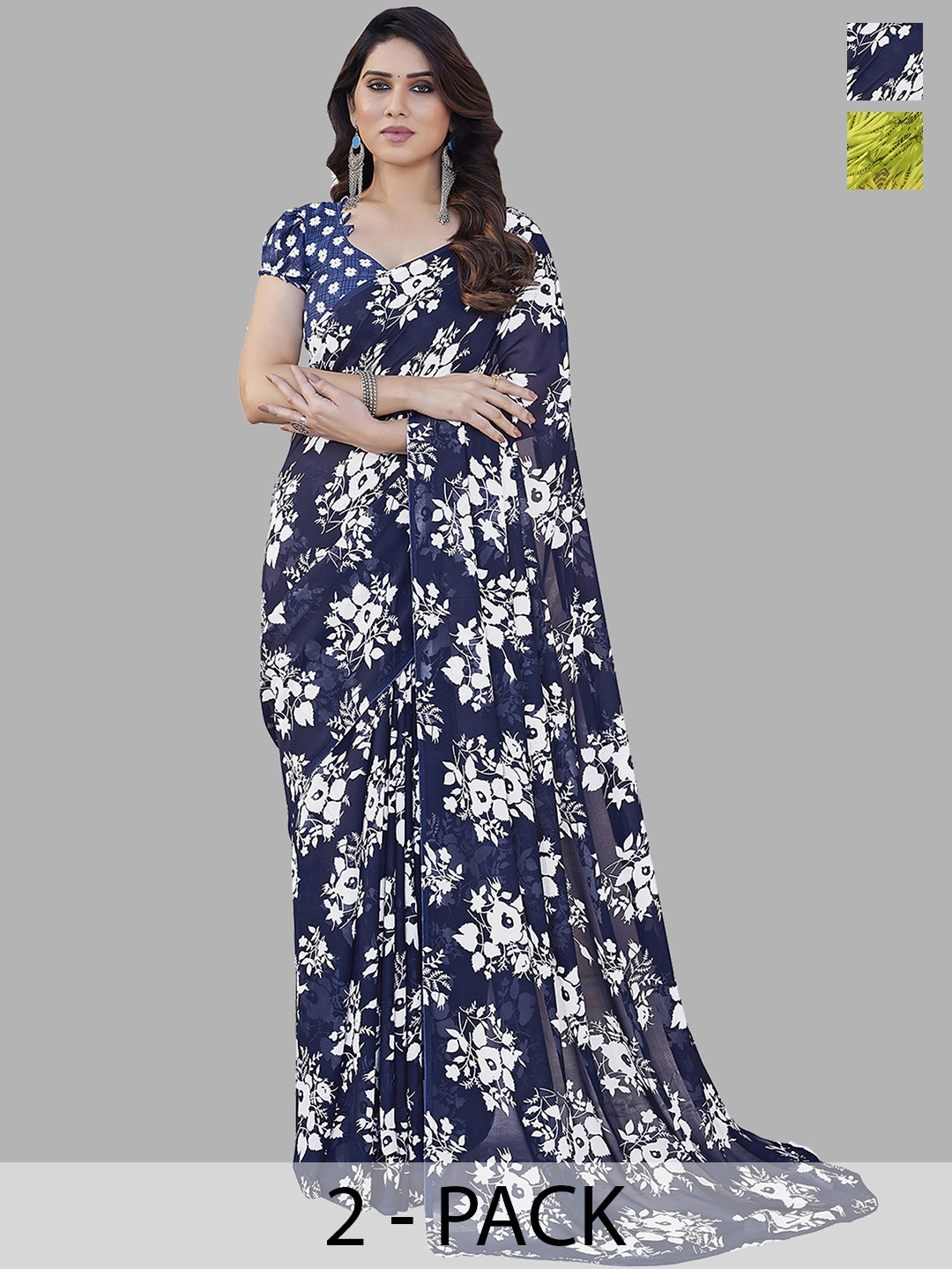 

ANAND SAREES Floral Pack of 2 Saree, Blue