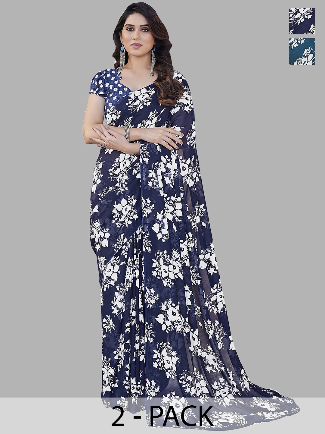 

ANAND SAREES Floral Pack of 2 Saree, Blue