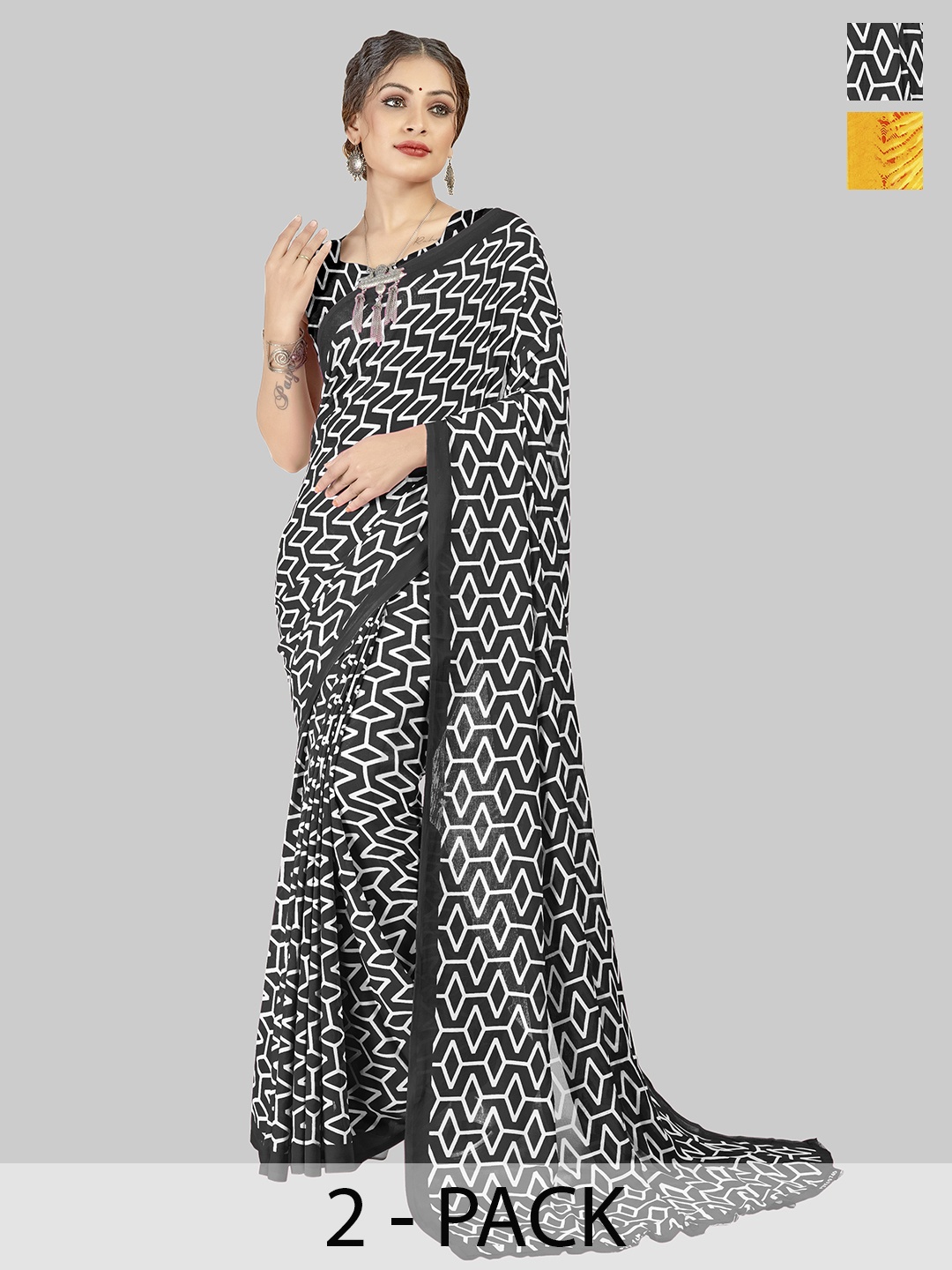 

ANAND SAREES Selection of 2 Printed Saree, Yellow