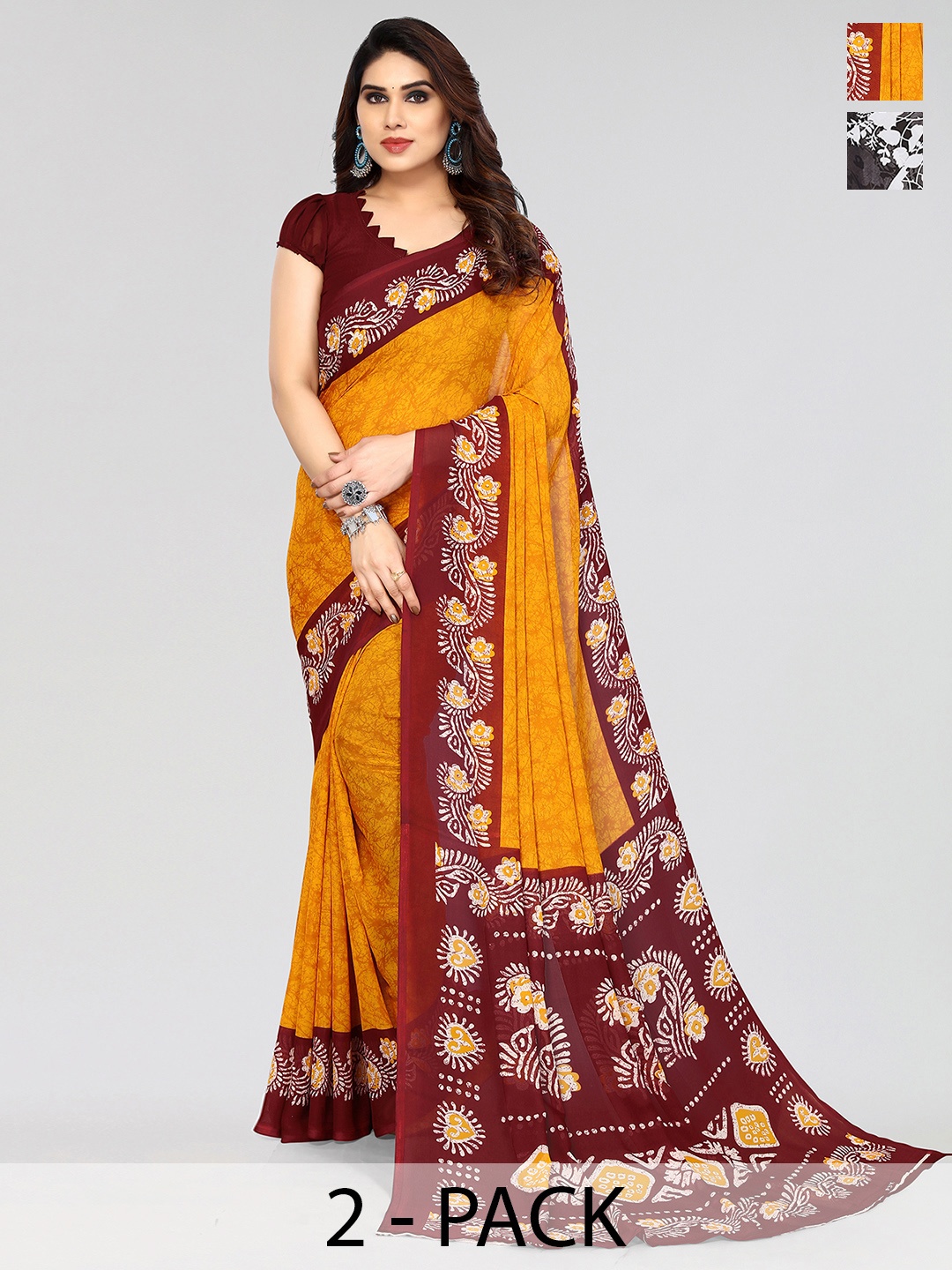 

ANAND SAREES Floral Poly Georgette Saree, Yellow