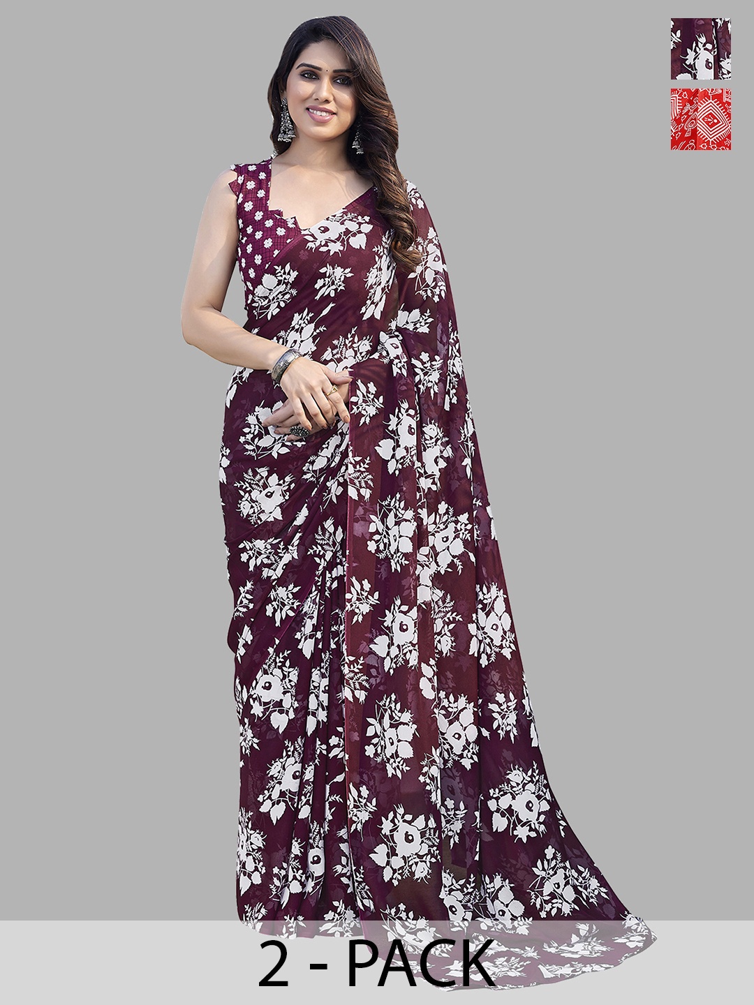 

ANAND SAREES Floral Pack of 2 Saree, Purple