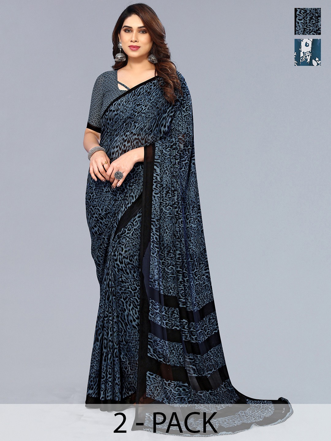 

ANAND SAREES Floral Pack of 2 Saree, Teal