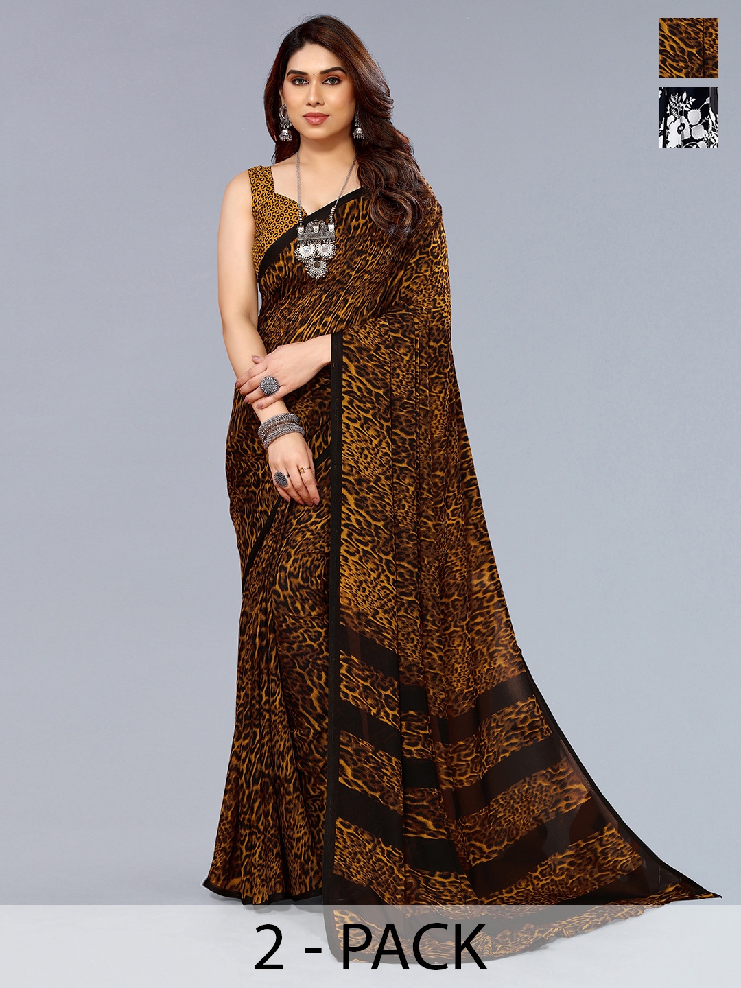 

ANAND SAREES Floral Pack of 2 Saree, Black