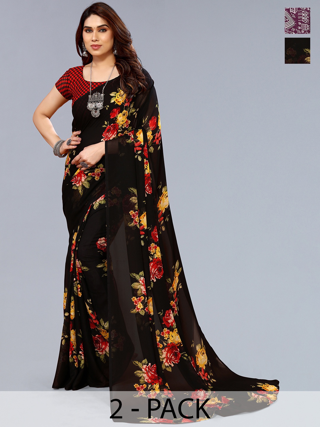 

ANAND SAREES Warli Pack of 2 Saree, Purple