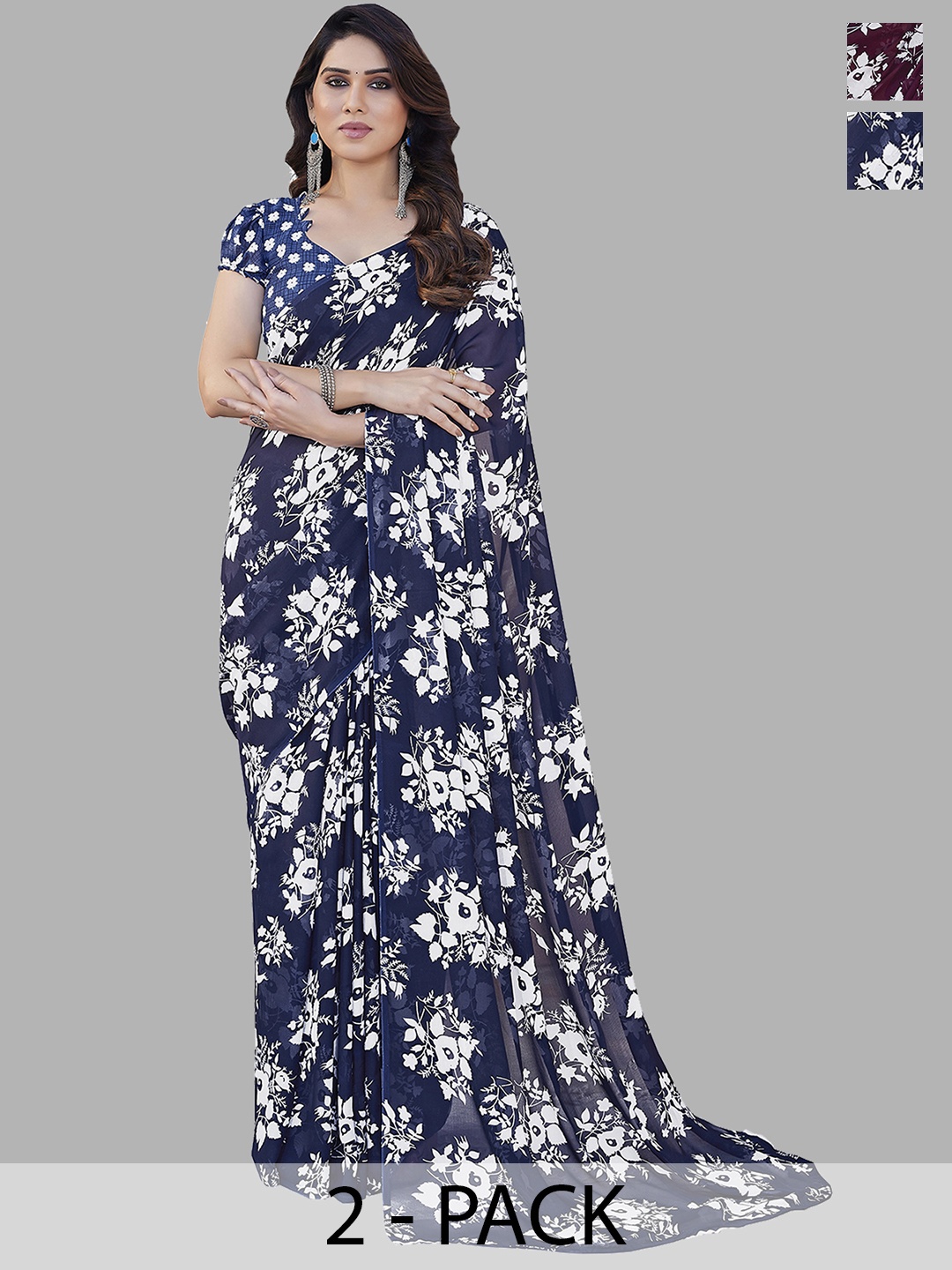 

ANAND SAREES Floral Pack of 2 Saree, Blue