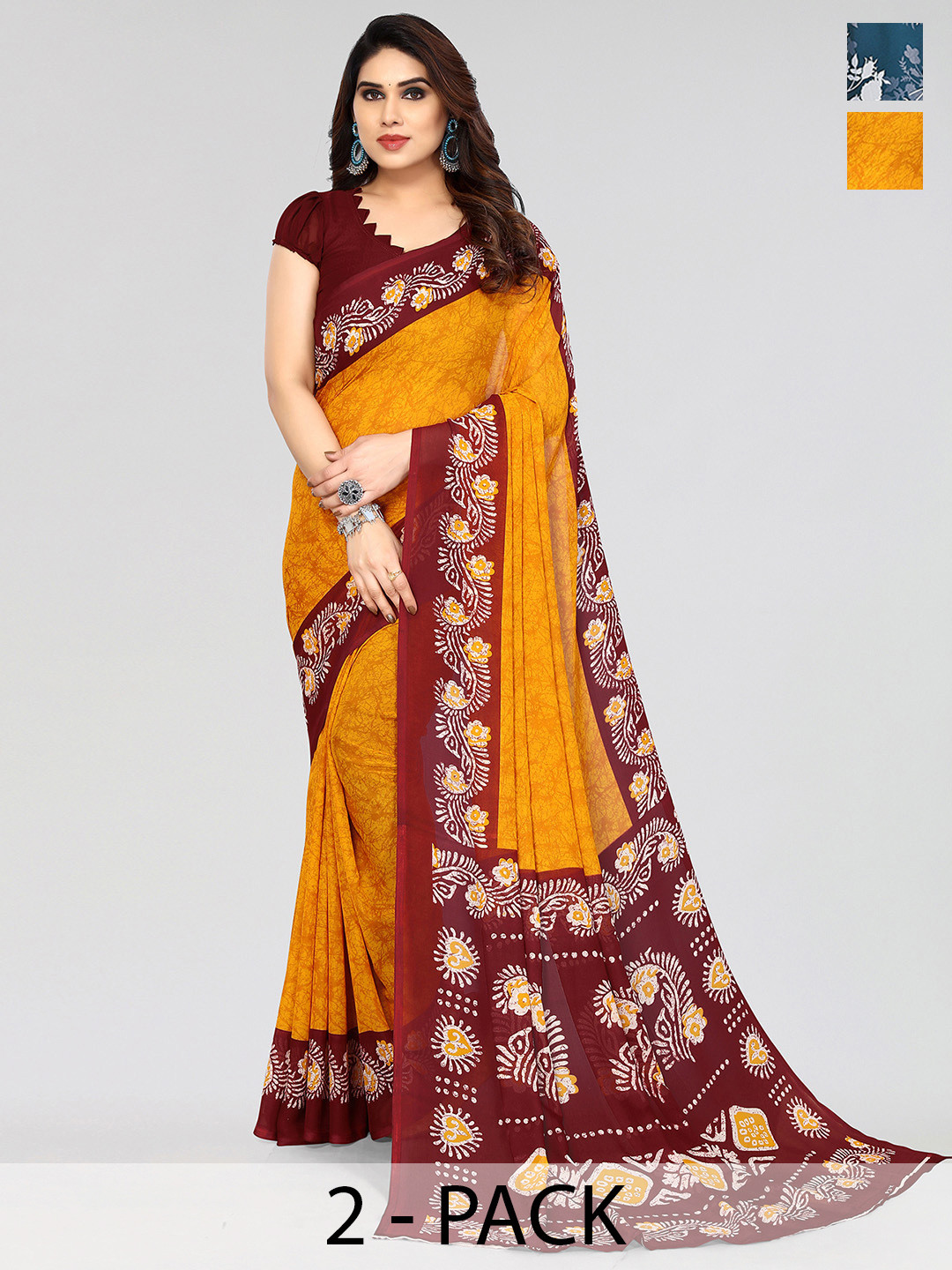 

ANAND SAREES Floral Poly Georgette Saree, Yellow