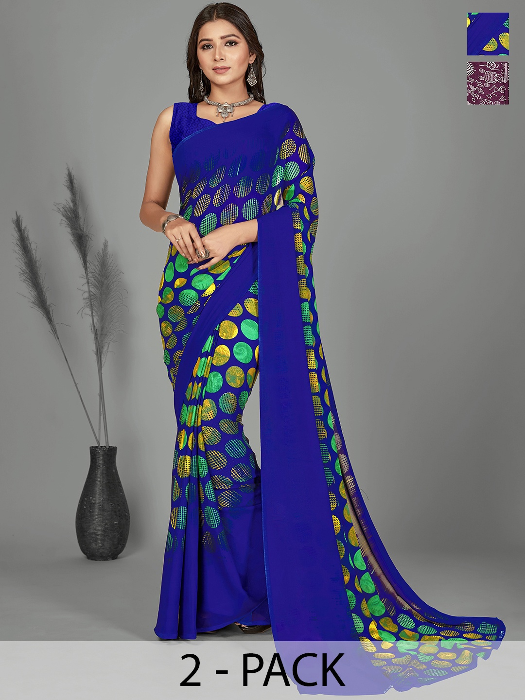 

ANAND SAREES Warli Pack of 2 Saree, Purple