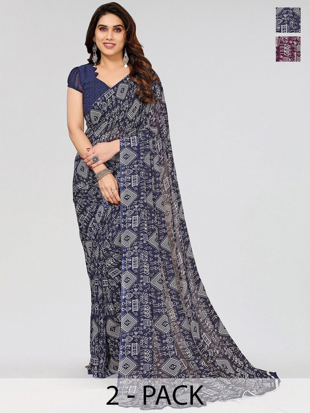 

ANAND SAREES Warli Pack of 2 Saree, Purple