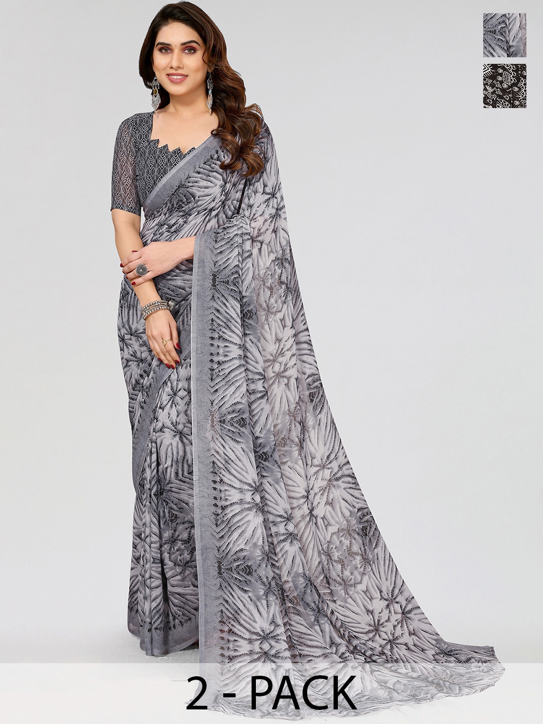 

ANAND SAREES Warli Pack of 2 Saree, Black