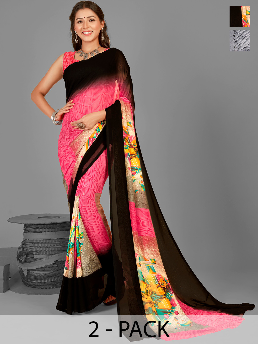 

ANAND SAREES Printed Pack of 2 Saree, Grey