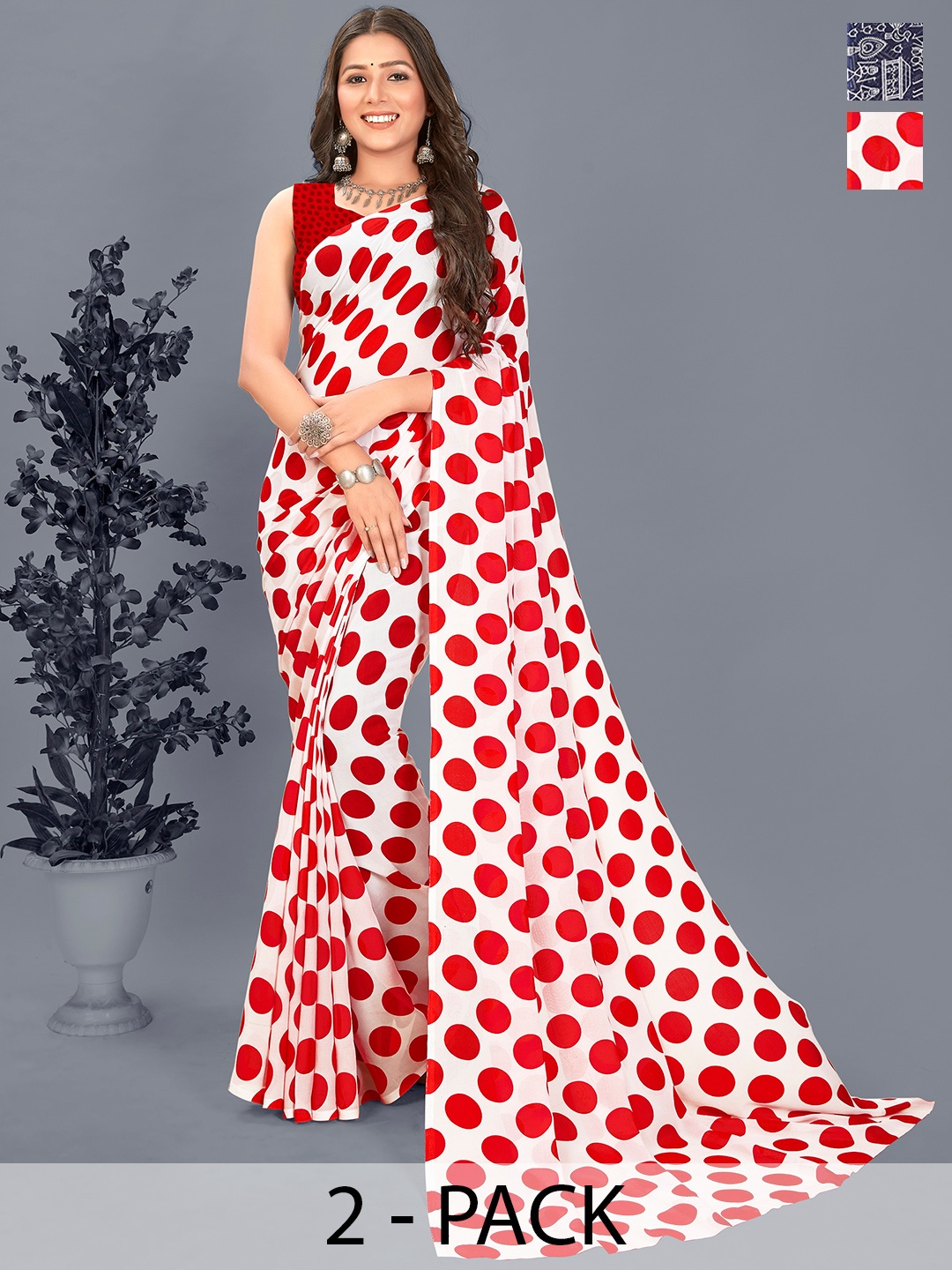 

ANAND SAREES Selection of 2 Printed Saree, Red