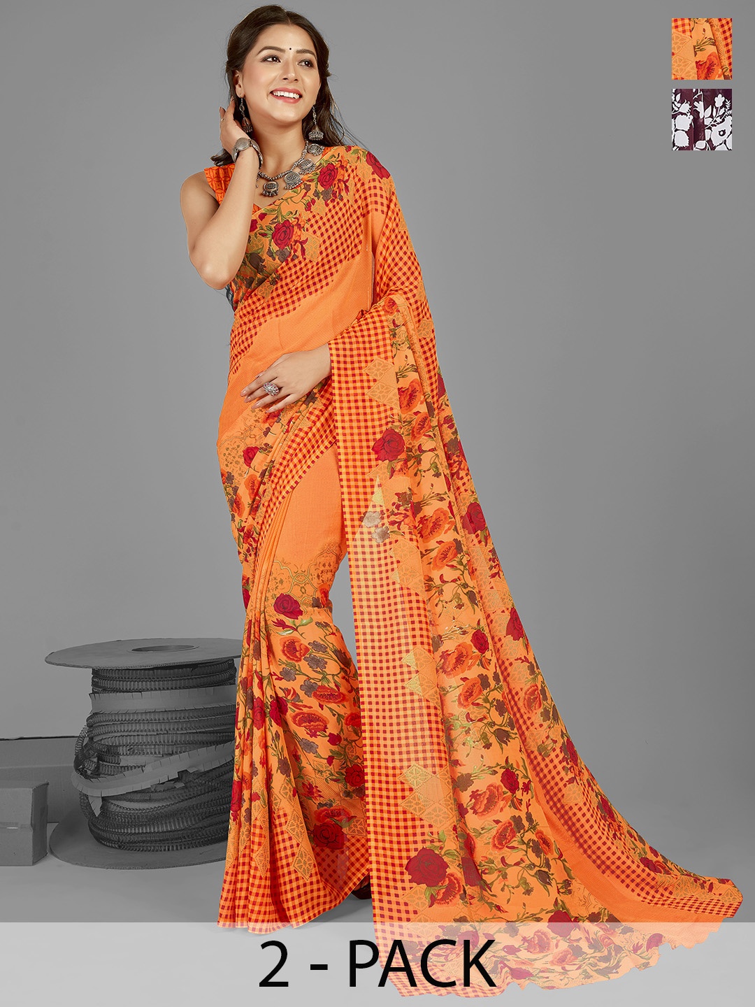 

ANAND SAREES Floral Poly Georgette Saree, Purple
