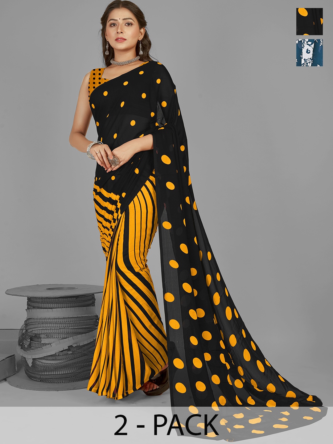 ANAND SAREES Floral Pack of 2 Saree, Yellow