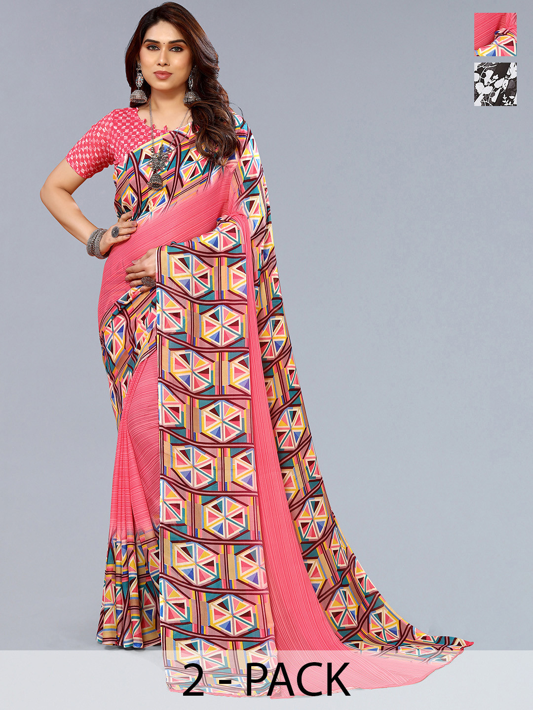

ANAND SAREES Geometric Pack of 2 Saree, Pink